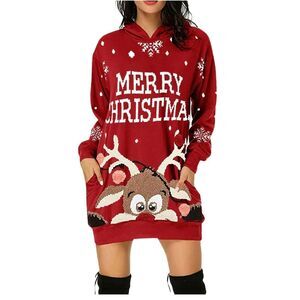 Merry Christmas Hoodie Jacket Women Sweatshirt Mini Tank Dress Top Shirt Xmas US